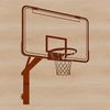 Free Clip Art Basketball Design Illustration of a basketball on a hoop with net, designed for digital cutting and crafting.