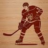 A simplified illustration of a hockey player in action, designed as vector art for graphic design projects.
