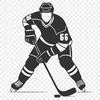 A graphic representation of a hockey player in action, created using vector design.