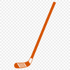A simple vector illustration of a hockey stick with a puck on the end.