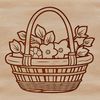 Spring Floral Wreath Clip Art An illustration of a single daffodil stem with green leaves in a woven basket.