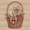 Spring Floral Decoration Clip Art A high-quality illustration of a single daffodil plant in a woven basket, suitable for design and crafting projects.