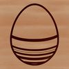 A decorative egg design made from connected lines and shapes.