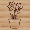 A white daffodil flower in a ceramic pot on a green background.