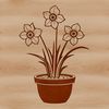 Whimsical White Blossom in a Decorative Pot A single white daffodil bloom in a decorative flower pot, surrounded by greenery.