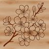 A stylized illustration of a cherry blossom with delicate petals.
