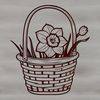 Vibrant Daffodil in Woven Basket A single daffodil flower rising from the base of a woven basket in a natural outdoor setting.