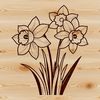 Delicate White Daffodil Blooms in Spring A single white daffodil with yellow trumpet-shaped flowers against a green stem and leaves.