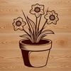 Spring Florals - Daffodil Illustration A colorful illustration of a daffodil plant growing in a white flower pot.