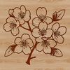 A stylized illustration of a single cherry blossom flower with petals and center detail.