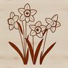 Daffodil Botanical Art SVG A detailed illustration of a daffodil plant, featuring three trumpet-shaped flowers on a stem with leaves.