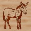 A standing donkey, a domesticated mammal often kept as a pet or used for farm work.