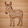 A standing donkey with ornate design elements.