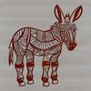 A detailed, ornate illustration of a standing donkey.