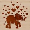 Illustrative depiction of a standing elephant with heart elements incorporated.
