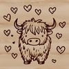 Lovely Highland Cow SVG Illustration A Highland cow standing on a grassy field, decorated with red love hearts.