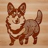 Corgi SVG Design for Print A detailed illustration of a standing Welsh Corgi breed dog with ornate features.