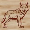 A standing wolf in a stylized illustration format.
