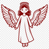 A delicate, hand-drawn illustration of a guardian angel in a stylized pose.