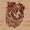 Ornate Dog Head Silhouette in SVG Format High-quality digital illustration of a portrait-style Australian Shepherd dog with ornate details.