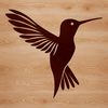 A colorful illustration of a hummingbird in mid-air, its wings spread wide as it flits from flower to flower.