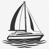 Calm Waters Boat Design A simple line illustration of a small sailboat on calm waters.