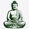 A digital representation of the Buddha in a stylized format.