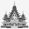Ancient Asian Temple Design A traditional Asian-style Buddhist temple with intricate architecture and ornate details, suitable for vector art projects.