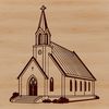 A simple vector illustration of a church building with traditional architecture.