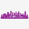 A detailed, scalable illustration of a city skyline at sunset.