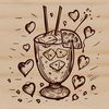 Love Heart Cocktail Illustration A stylized illustration of a cocktail in a glass, featuring love hearts and other decorative elements.