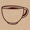 A vector design of a standard-sized ceramic cup with a rounded body and handle.