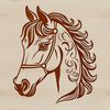 A simple line drawing of a horse in various poses and expressions, suitable for use as clip art in digital design.