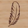 A detailed illustration of a single feather with varying textures and shading.