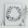 Digital Floral Garland A digital floral wreath design made from vector shapes.