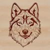 A close-up illustration of a Siberian Husky's head with intricate facial features.