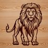 A large, golden-brown feline with a shaggy mane stands proudly on its hind legs.
