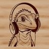 Illustration of a reptile animal wearing headphones, depicted in vector art.