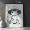 Colorful Lizard Portrait in a Hat An illustration of a reptile animal wearing a hat.