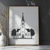 Gothic Protestant Church Illustration A detailed illustration of a Protestant church with Gothic-inspired architecture.