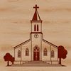 Baptist church building exterior vector illustration featuring classic architectural design elements.