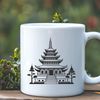 Traditional Asian Architecture Design A stylized illustration of a traditional Buddhist temple structure with intricate details and ornate design.