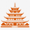 Elegant Asian Architecture Illustration A tranquil Buddhist temple with intricate architecture and ornate details, set against a neutral background.