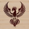 Rising from the Ashes SVG Design A mythical bird with radiant plumage and fiery eyes, rising from the ashes in a stylized vector design.