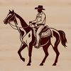 A detailed illustration of a cowboy standing in a field with a horse.
