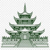 Iconic Religious Architecture Illustration A 2D representation of a traditional Buddhist temple with multiple roofs and intricate details.