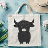 Highland cow standing in a field, full-body illustration suitable for graphic design.