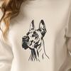 A digital illustration of a large dog breed, specifically a Great Dane, showcasing its distinctive head features.