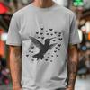 Delicate Flying Hummingbird Vector Graphic Art A full-body illustration of a hummingbird in flight, designed as a vector graphic with intricate details.