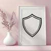 A simple line drawing of a shield, designed as a vector graphic.